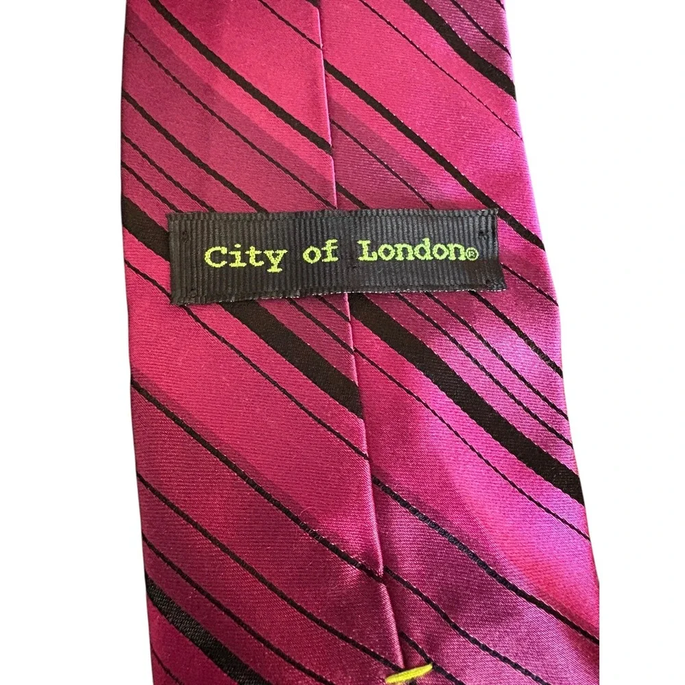 City of London Men's Tie Pink Black Diagonal‎ Stripe 100% Silk 61x3.75